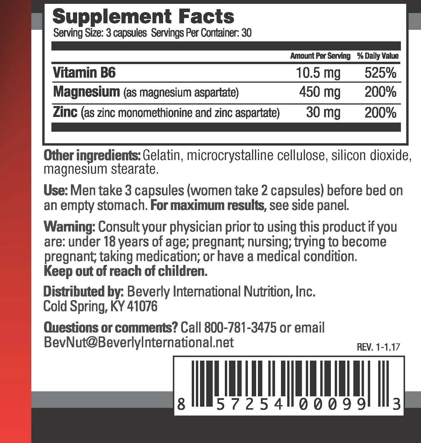 Beverly International ZMA 2000, 90 Capsules. BI’s Formulation is Designed to Improve Muscle Strength, Endurance, Immune System Support and Recovery Post Training. Zinc Magnesium Aspartate   Vitamin B6