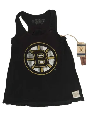 Boston Bruins Retro Brand WOMEN Black Fitted Racerback Tank Top