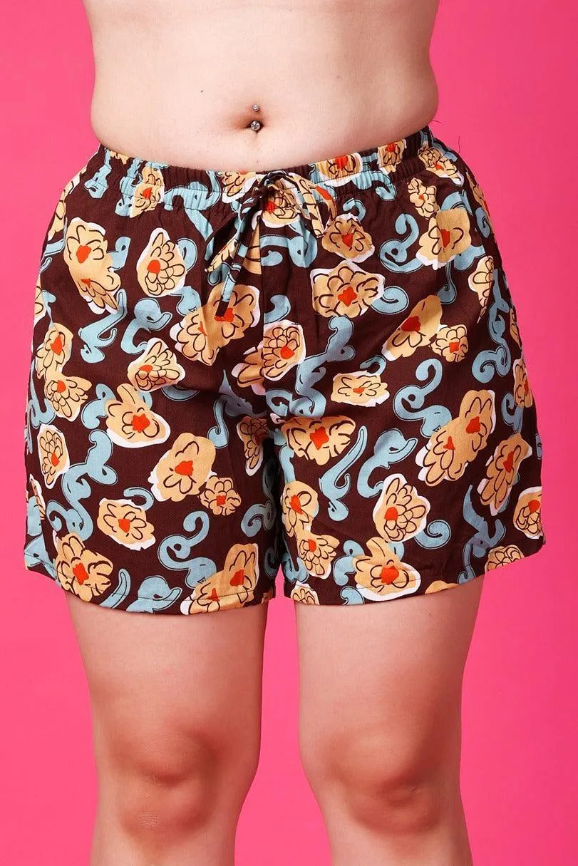 Brown Floral Printed Shorts