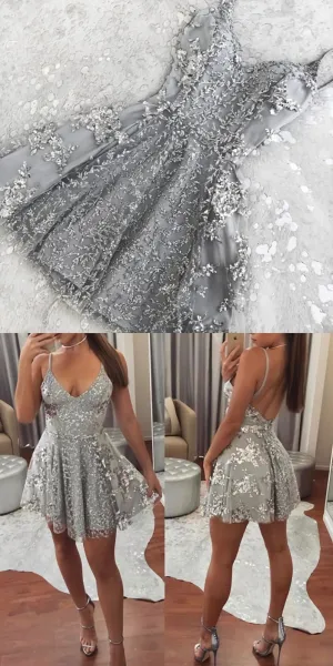 Charming Lace Prom Dress Sexy Short Prom Dress Spaghetti Straps Prom Gowns Homecoming Dress Hot