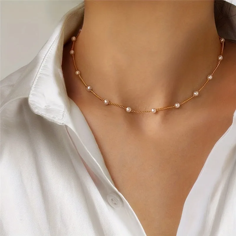Chic Faux Pearl Collarbone Chain Perfect Womens Neck Jewelry