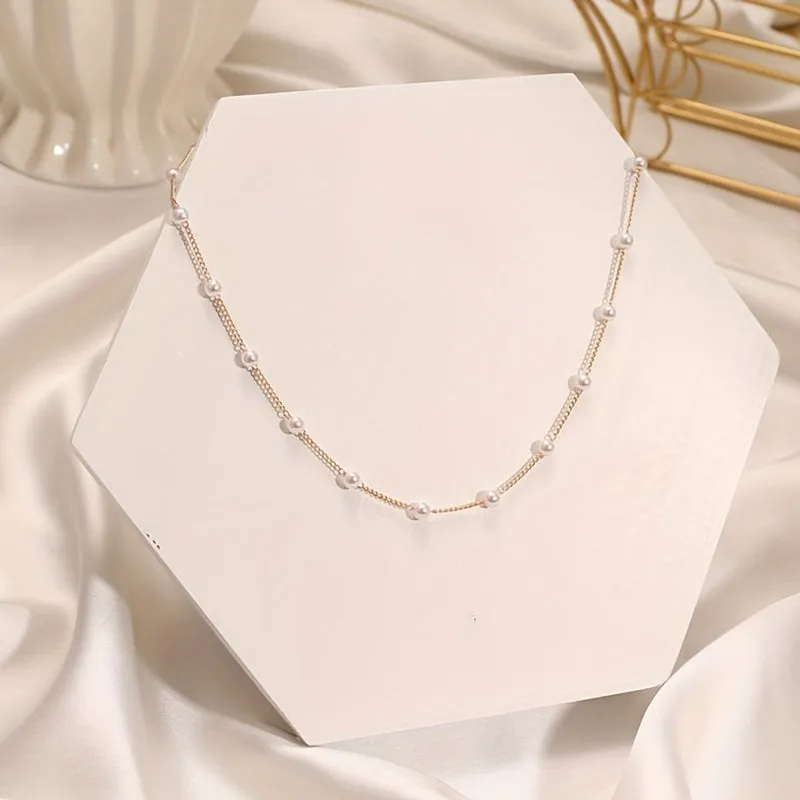 Chic Faux Pearl Collarbone Chain Perfect Womens Neck Jewelry