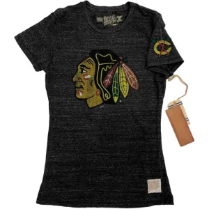 Chicago Blackhawks Retro Brand WOMENS Charcoal Gray SS Fitted T-Shirt (M)
