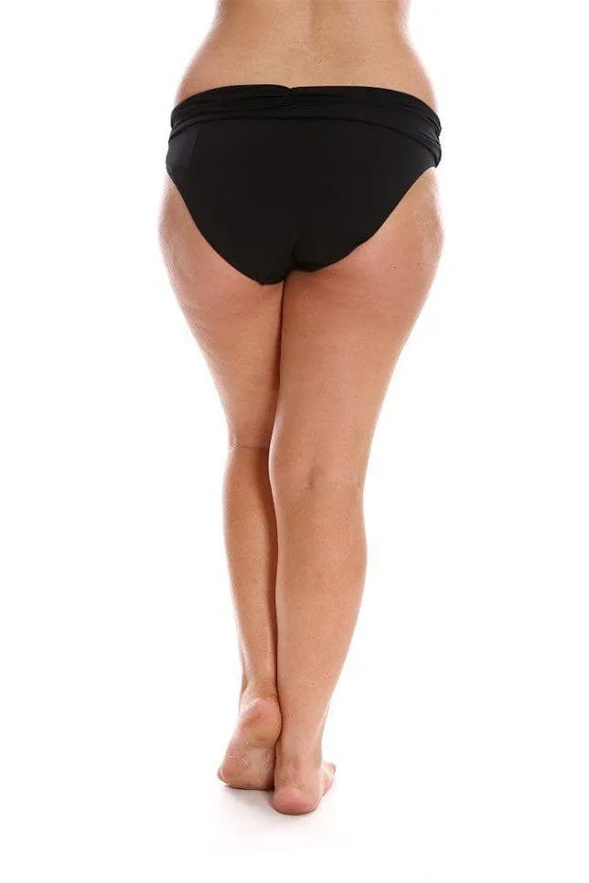 Chlorine Resistant Plain Black Rollover Bikini Bottoms