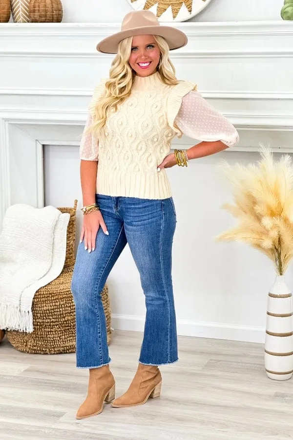 Cream Cable Knit Polkadot Sleeve Sweater *Final Sale*