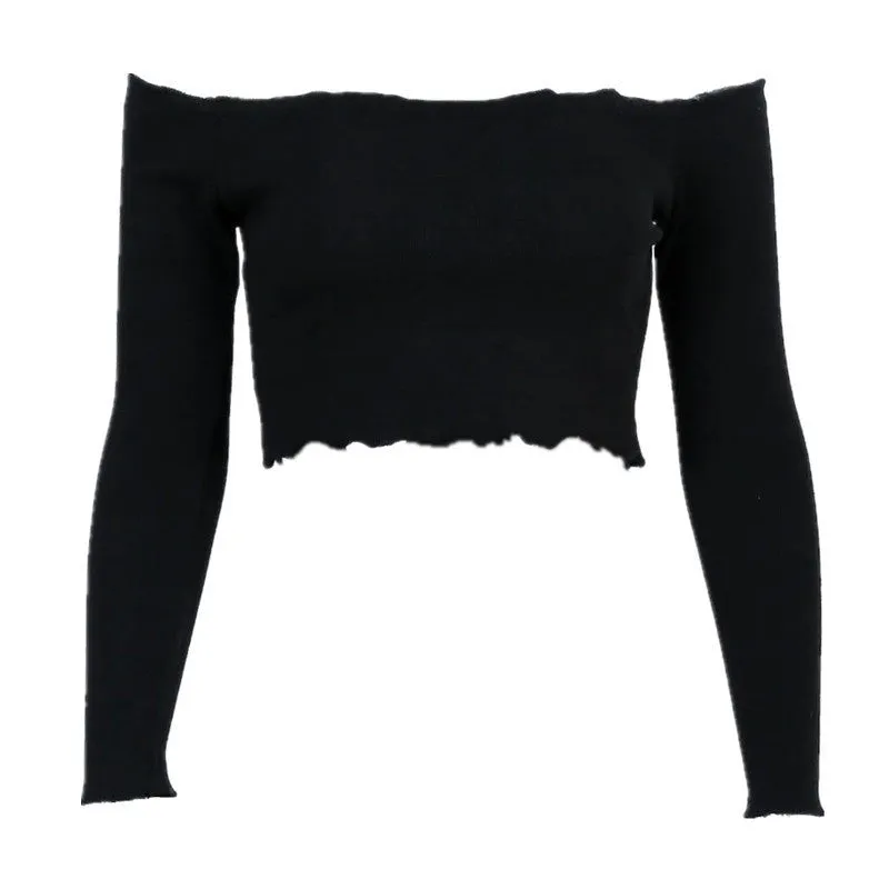 Crop Top Women Autumn Off Shoulder Black Red Crochet Tank