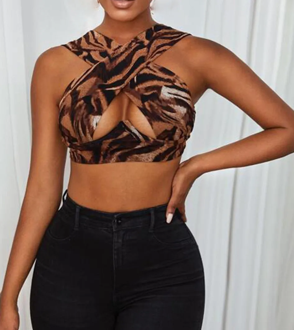 Cross Wrap Sleeveless Cut-Out Front Crop Top
