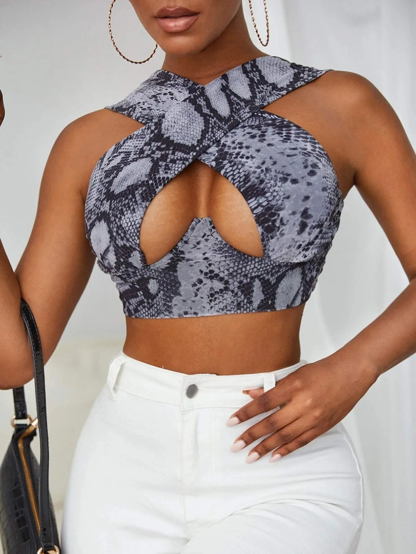 Cross Wrap Sleeveless Cut-Out Front Crop Top