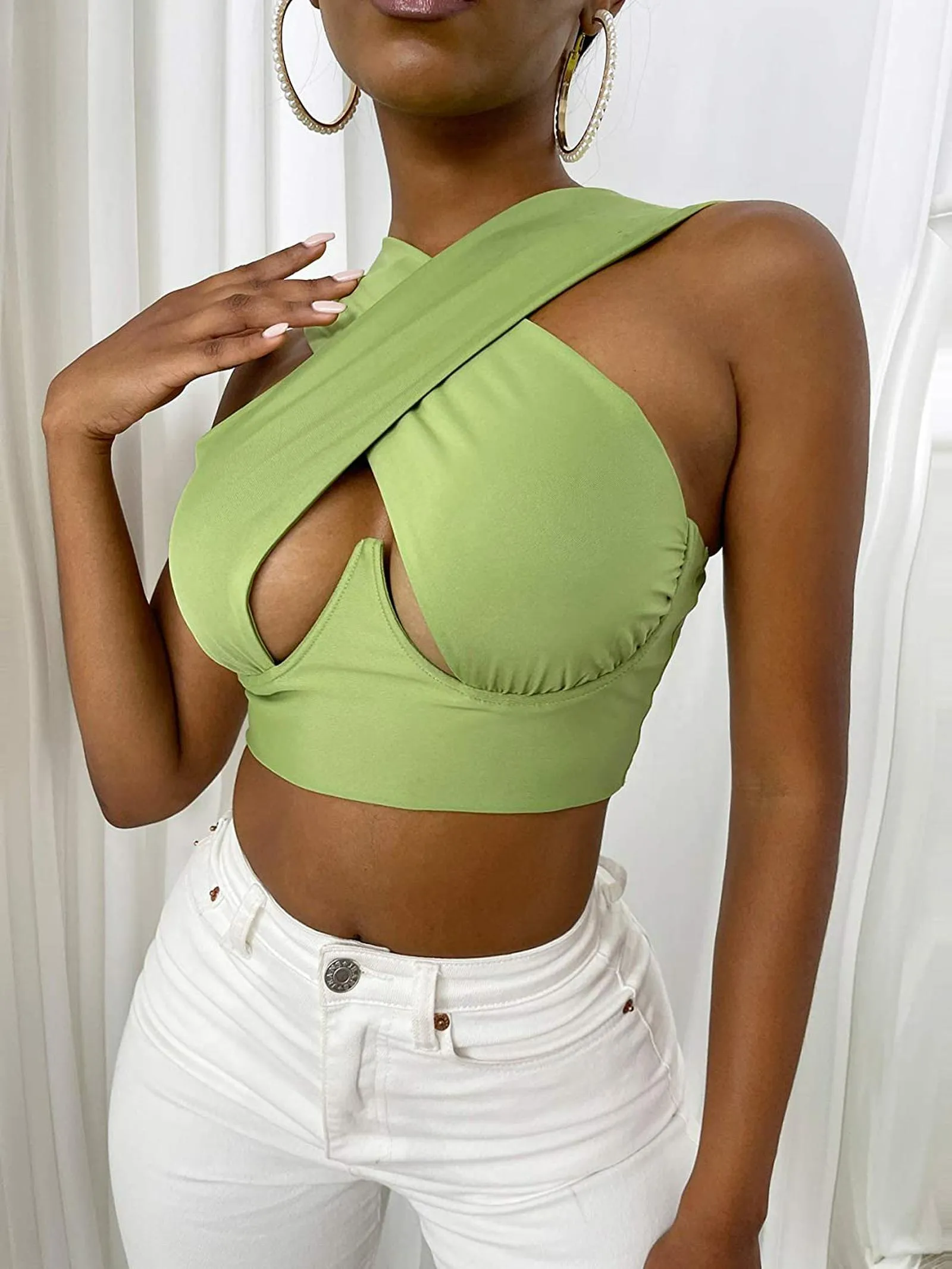 Cross Wrap Sleeveless Cut-Out Front Crop Top