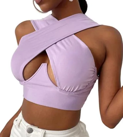 Cross Wrap Sleeveless Cut-Out Front Crop Top