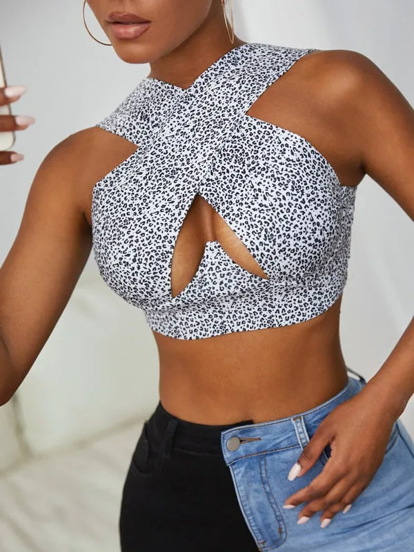 Cross Wrap Sleeveless Cut-Out Front Crop Top