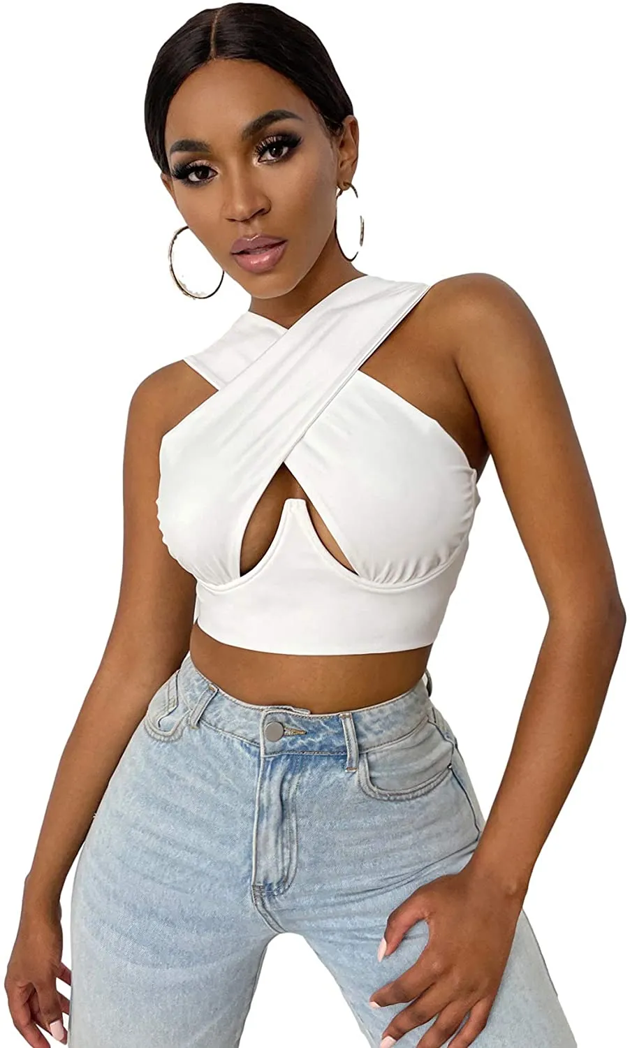 Cross Wrap Sleeveless Cut-Out Front Crop Top