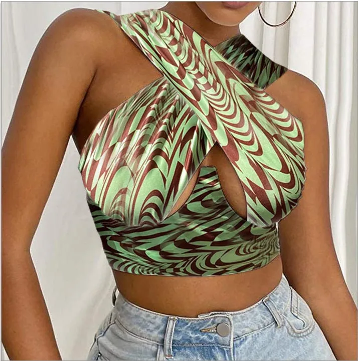 Cross Wrap Sleeveless Cut-Out Front Crop Top