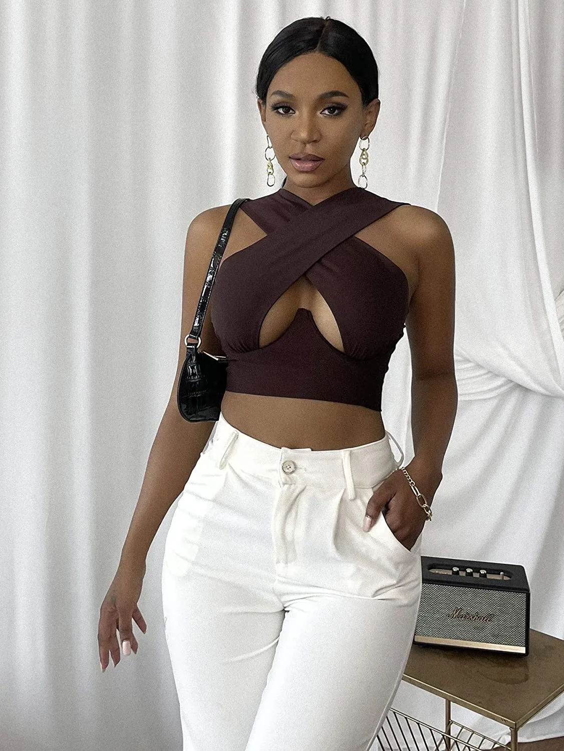 Cross Wrap Sleeveless Cut-Out Front Crop Top
