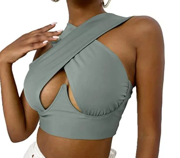 Cross Wrap Sleeveless Cut-Out Front Crop Top
