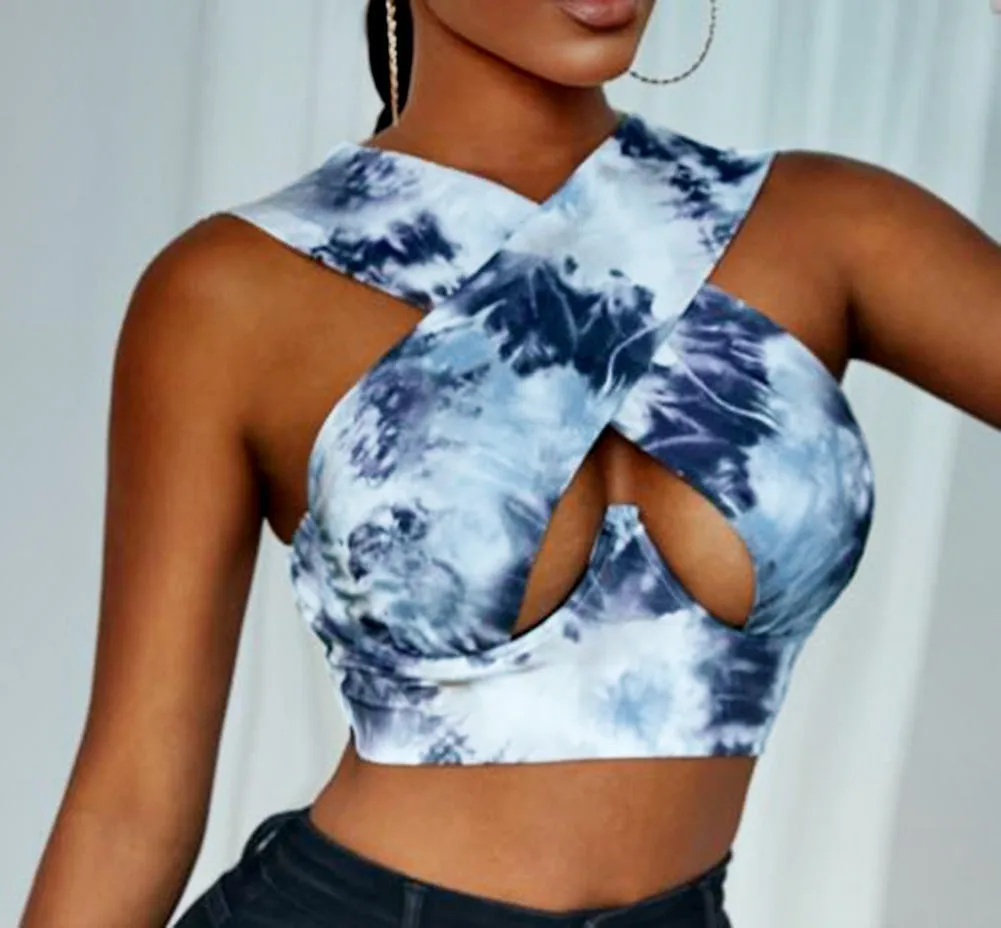 Cross Wrap Sleeveless Cut-Out Front Crop Top