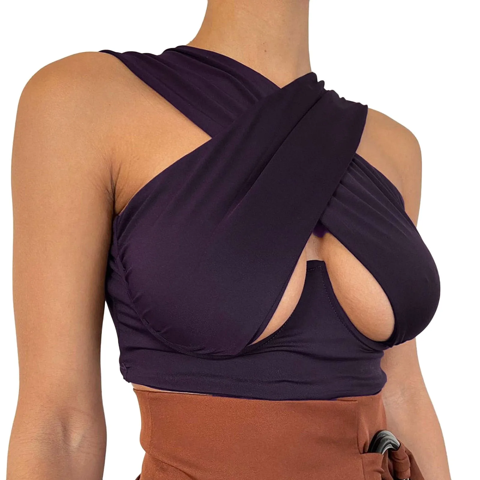 Cross Wrap Sleeveless Cut-Out Front Crop Top