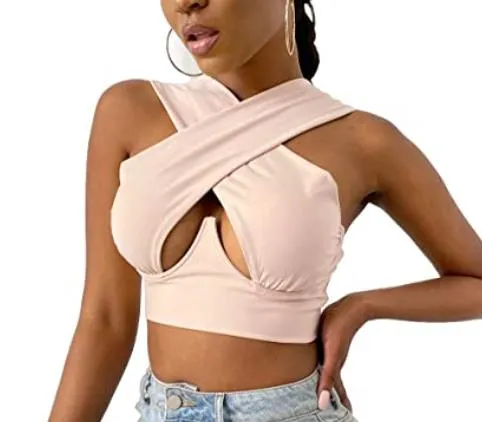Cross Wrap Sleeveless Cut-Out Front Crop Top