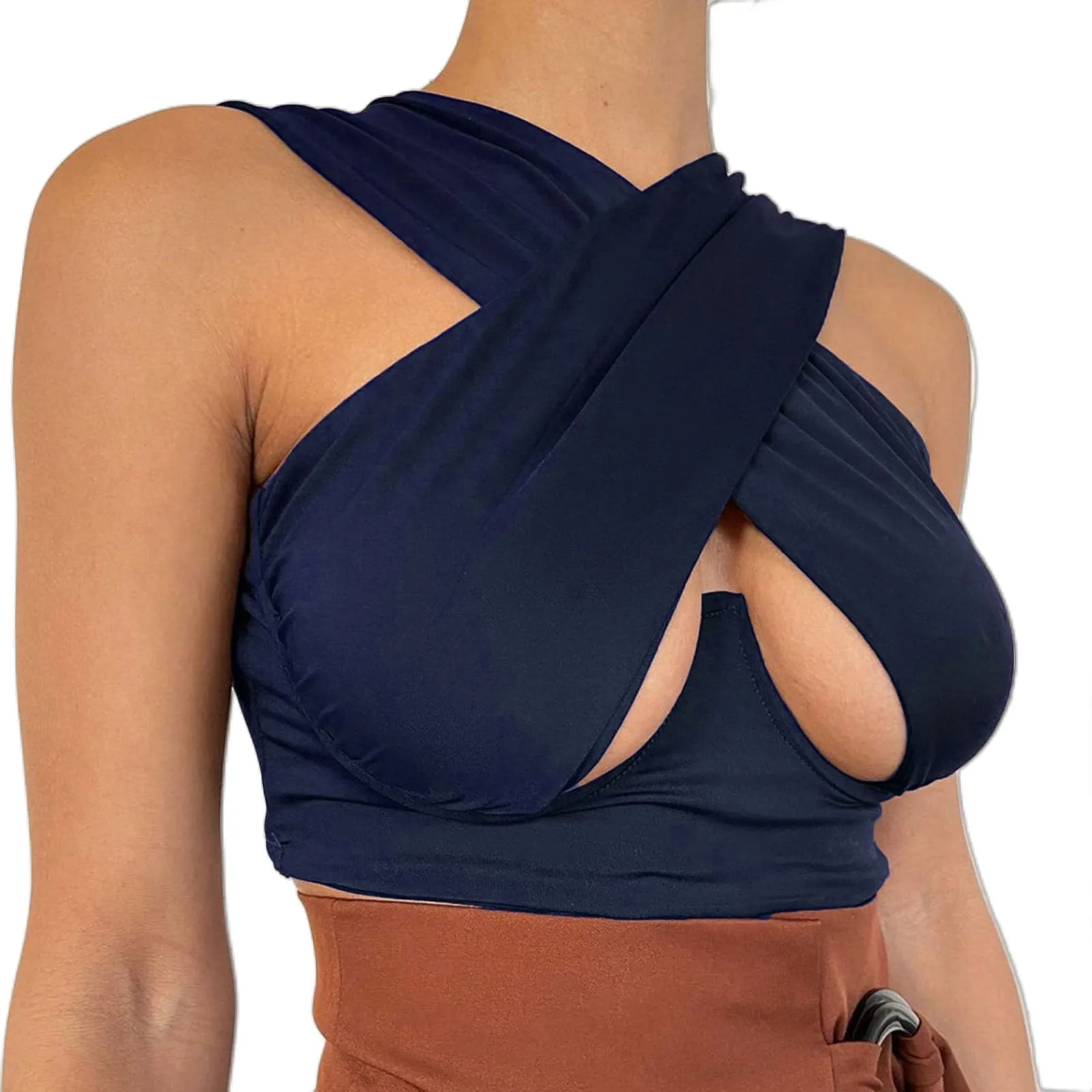 Cross Wrap Sleeveless Cut-Out Front Crop Top