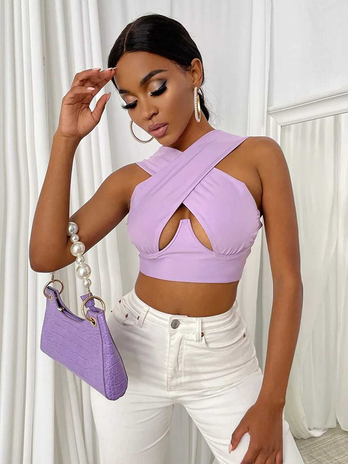 Cross Wrap Sleeveless Cut-Out Front Crop Top