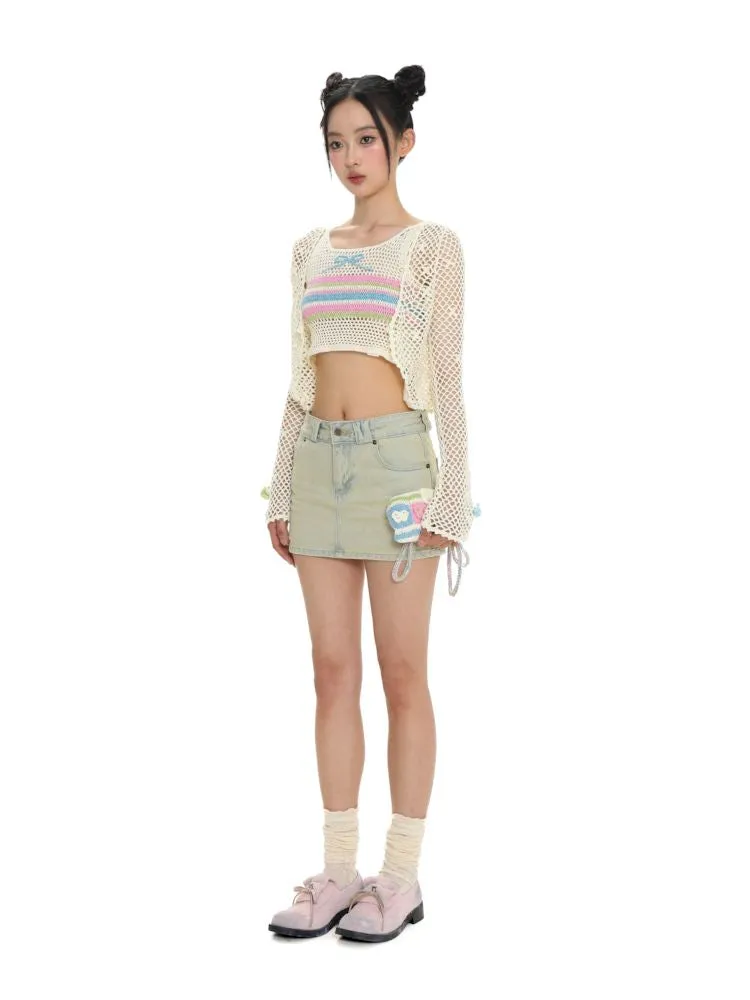 Cutout collision color striped bow tank top【s0000008643】