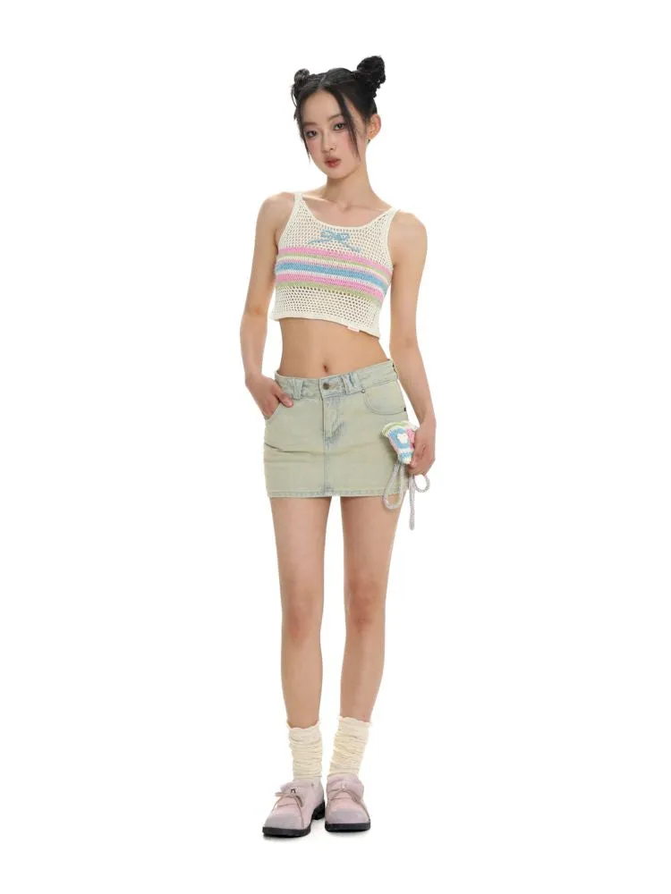Cutout collision color striped bow tank top【s0000008643】