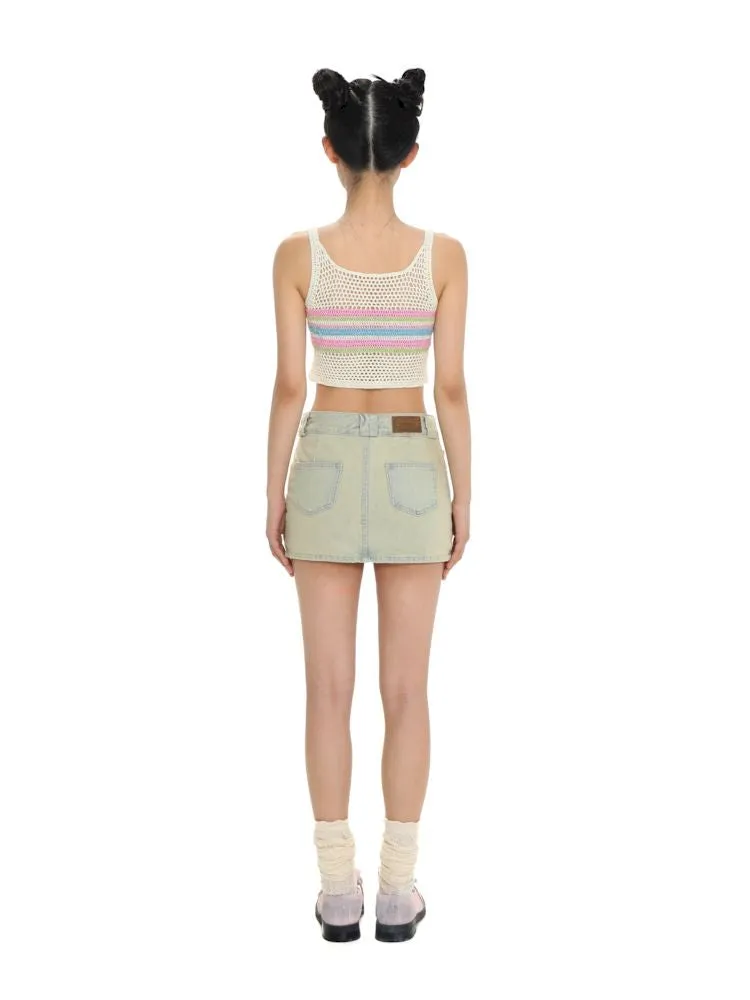Cutout collision color striped bow tank top【s0000008643】