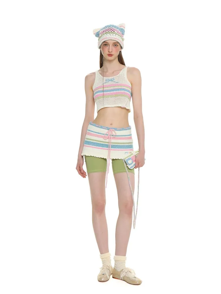 Cutout collision color striped bow tank top【s0000008643】