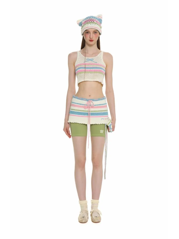Cutout collision color striped bow tank top【s0000008643】