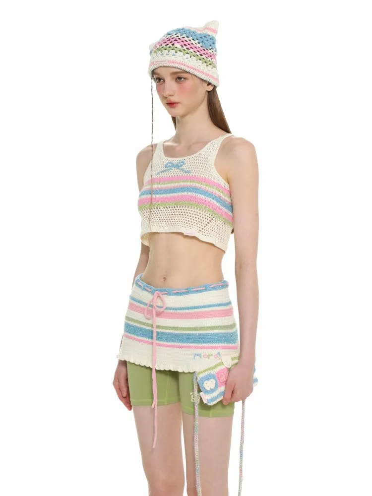Cutout collision color striped bow tank top【s0000008643】