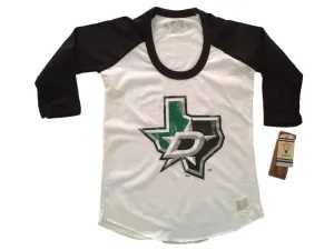 Dallas Stars Retro Brand WOMEN White Black Alternate Logo 3/4 Sleeve T-Shirt