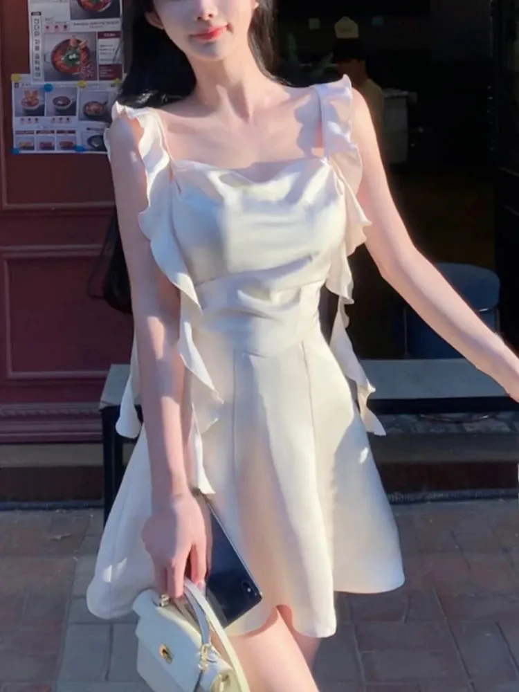 DressBetty - 2024 Korean Spaghetti Strap Vintage Fairy Sweet Midi Dress