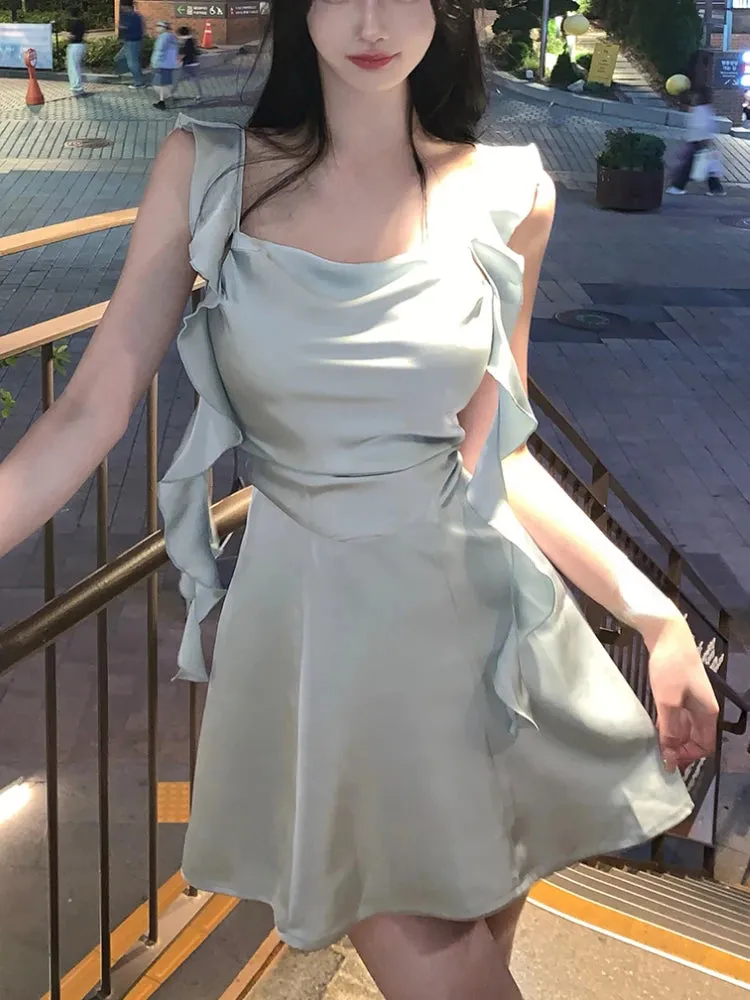 DressBetty - 2024 Korean Spaghetti Strap Vintage Fairy Sweet Midi Dress