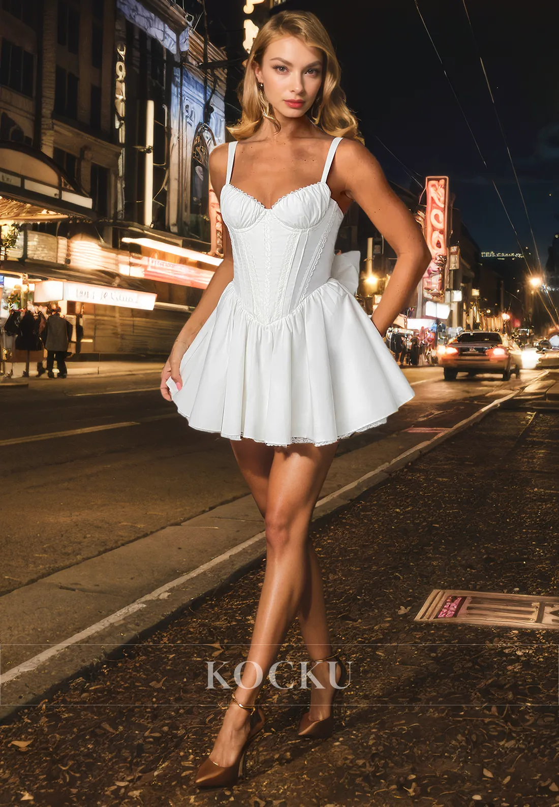 Elegant & Simple Spaghetti Straps Square A-Line Satin Party Homecoming Dress