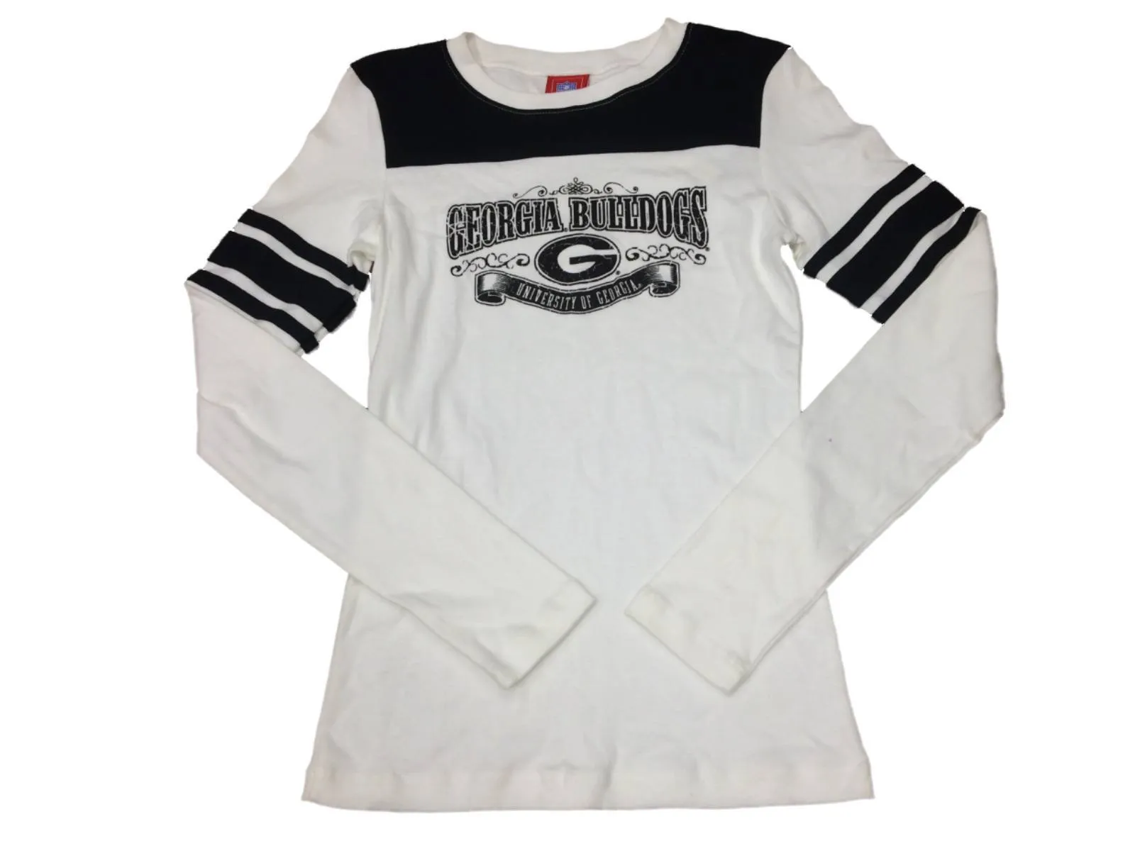 Georgia Bulldogs 5th & Ocean WOMENS Black & White LS Crew Neck T-Shirt (S)