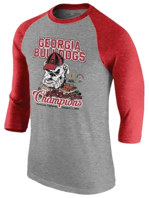 Georgia Bulldogs Victory 2018 Rose Bowl Champions Red Gray 3/4 Sleeve T-Shirt