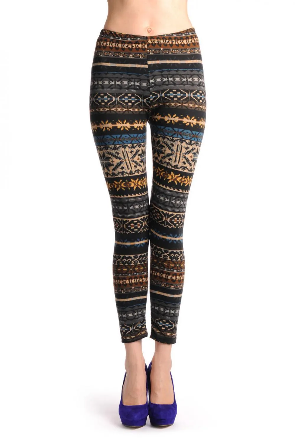 Grey Blue Brown & Black Aztec Jacquard Knit Print