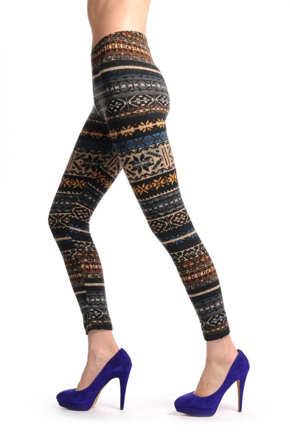 Grey Blue Brown & Black Aztec Jacquard Knit Print