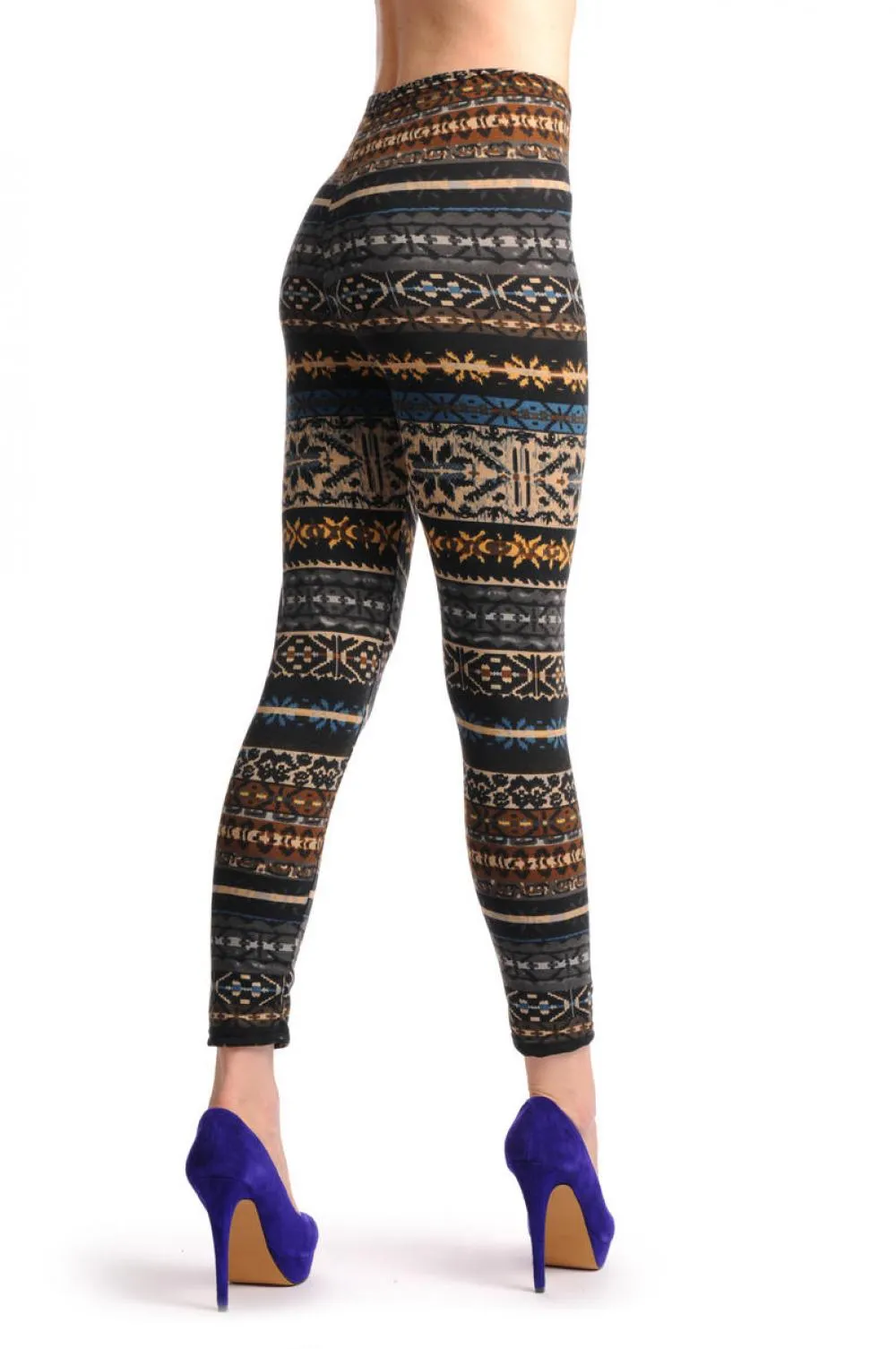Grey Blue Brown & Black Aztec Jacquard Knit Print
