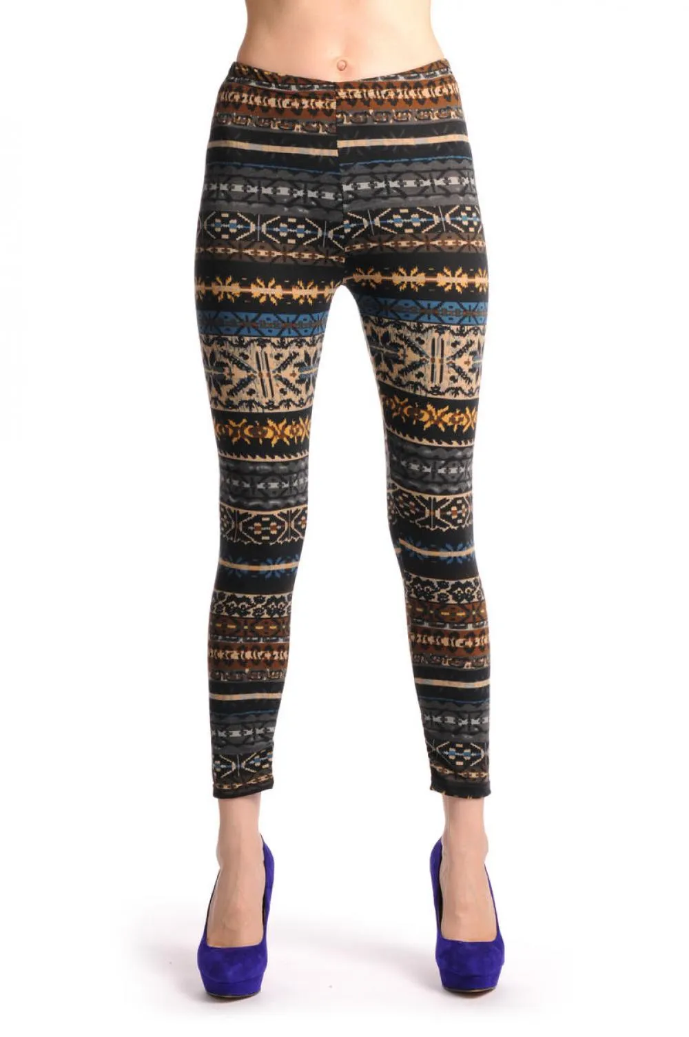 Grey Blue Brown & Black Aztec Jacquard Knit Print