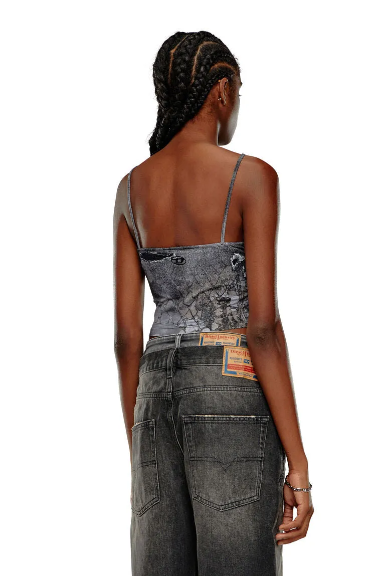 Halsy Printed Cami Tank Top | Black Denim Multi