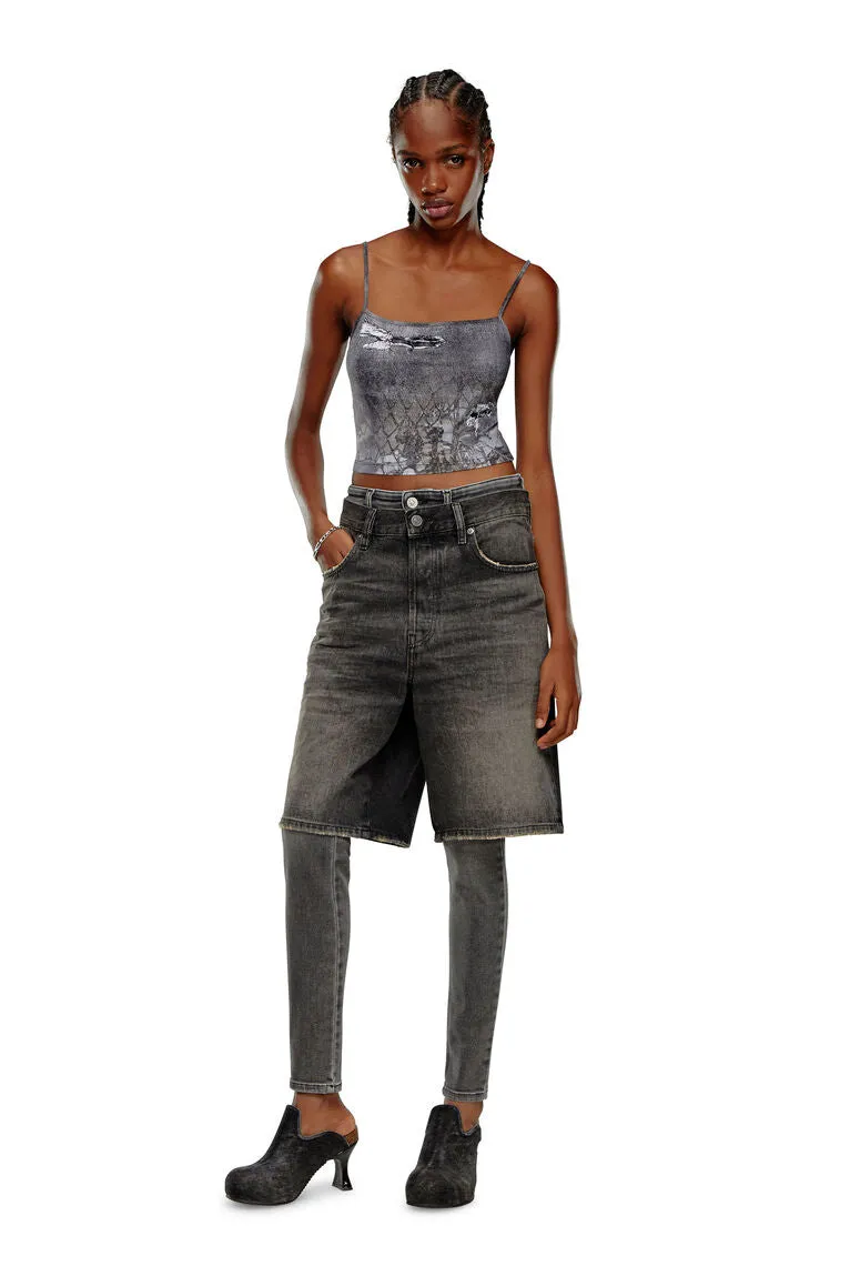 Halsy Printed Cami Tank Top | Black Denim Multi