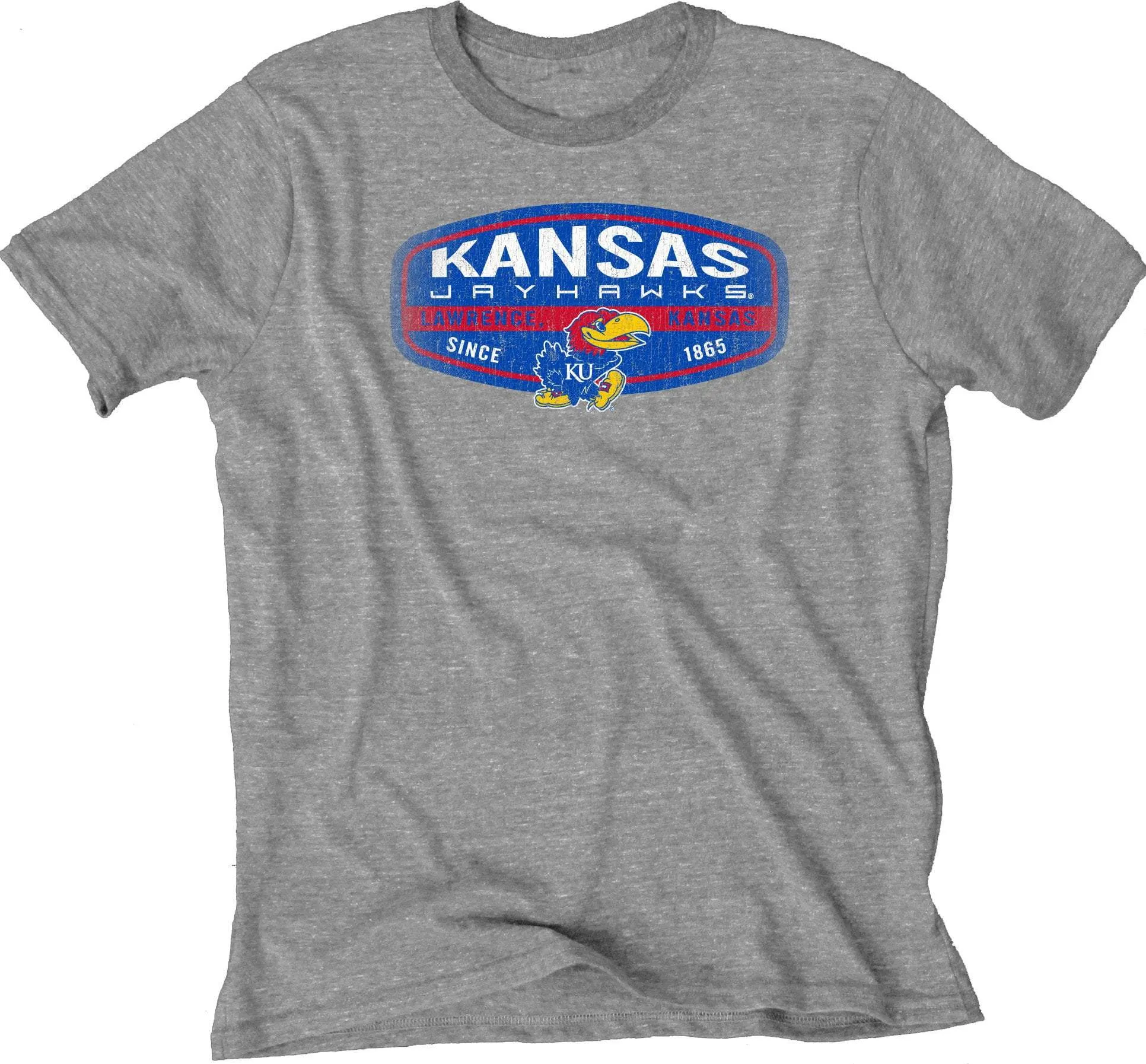 Kansas Jayhawks Blue 84 Gray Soft Tri-Blend Short Sleeve T-Shirt
