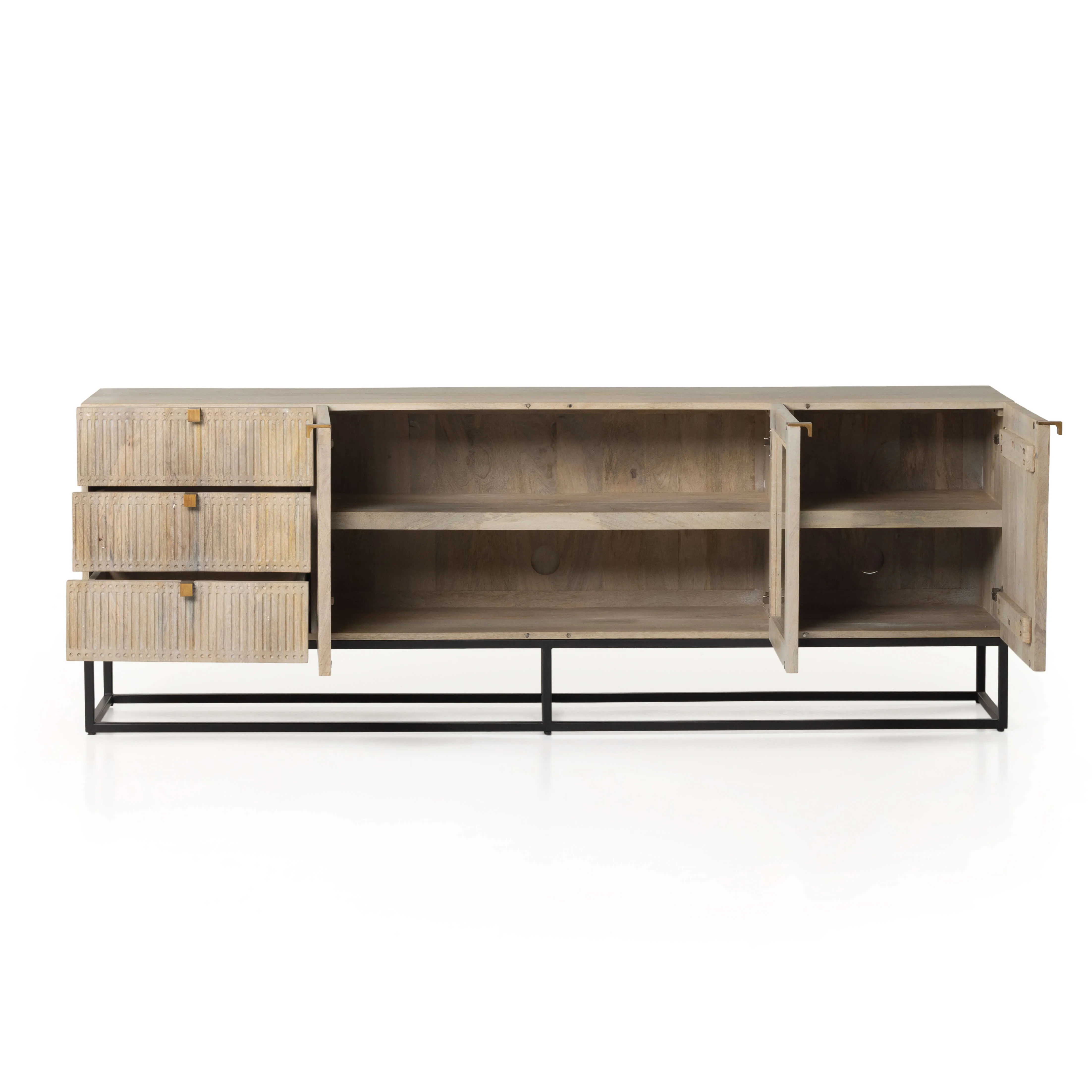 Kelby Media Console, Light Wash Carved