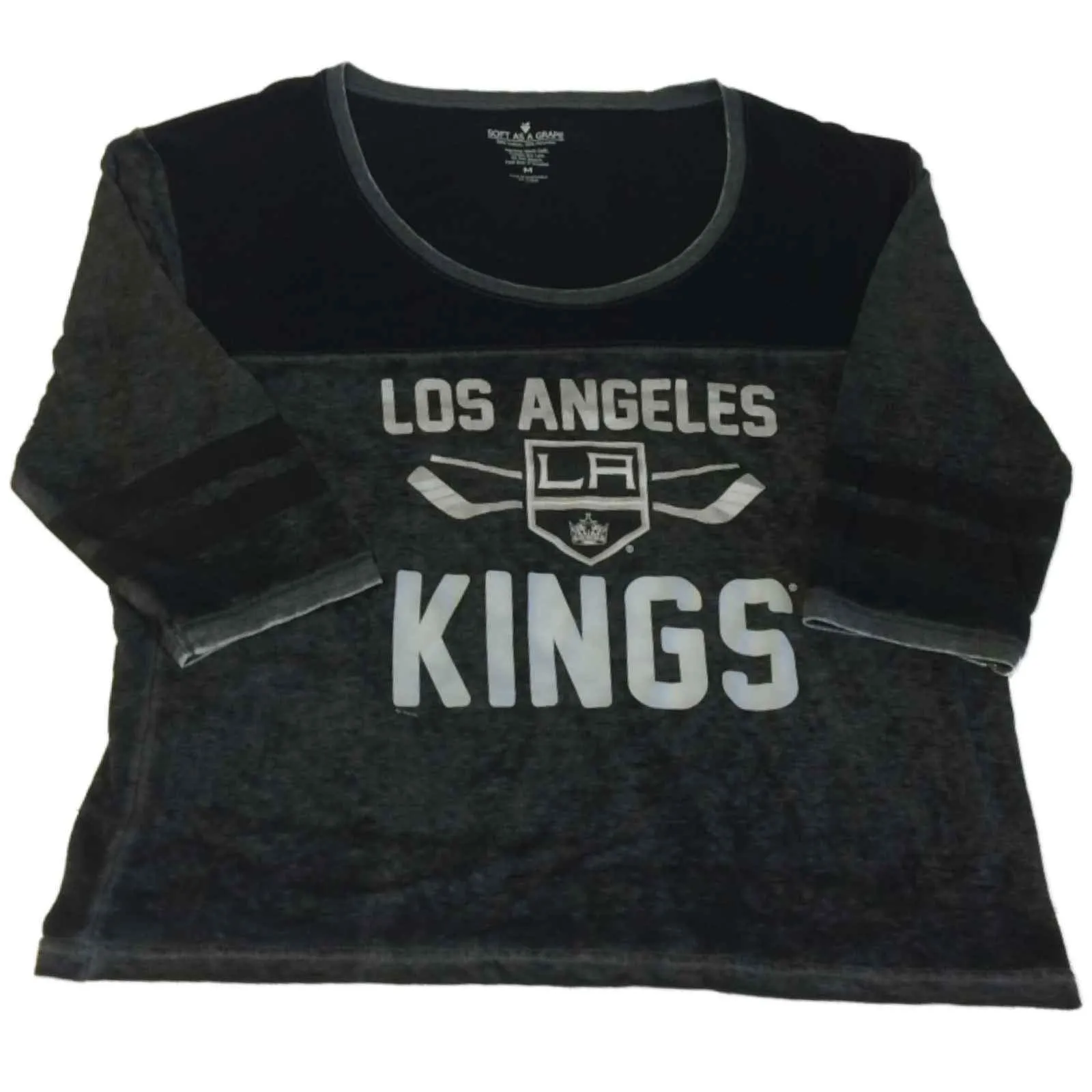 LA Kings SAAG WOMENS Charcoal Gray Black 3/4 Sleeve Scoop Neck T-Shirt (M)