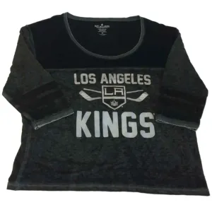 LA Kings SAAG WOMENS Charcoal Gray Black 3/4 Sleeve Scoop Neck T-Shirt (M)