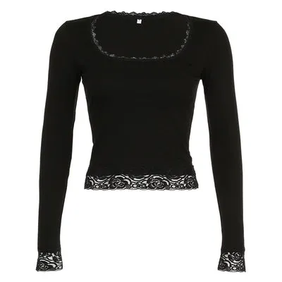 Lace Trim Basic Long Sleeve Top