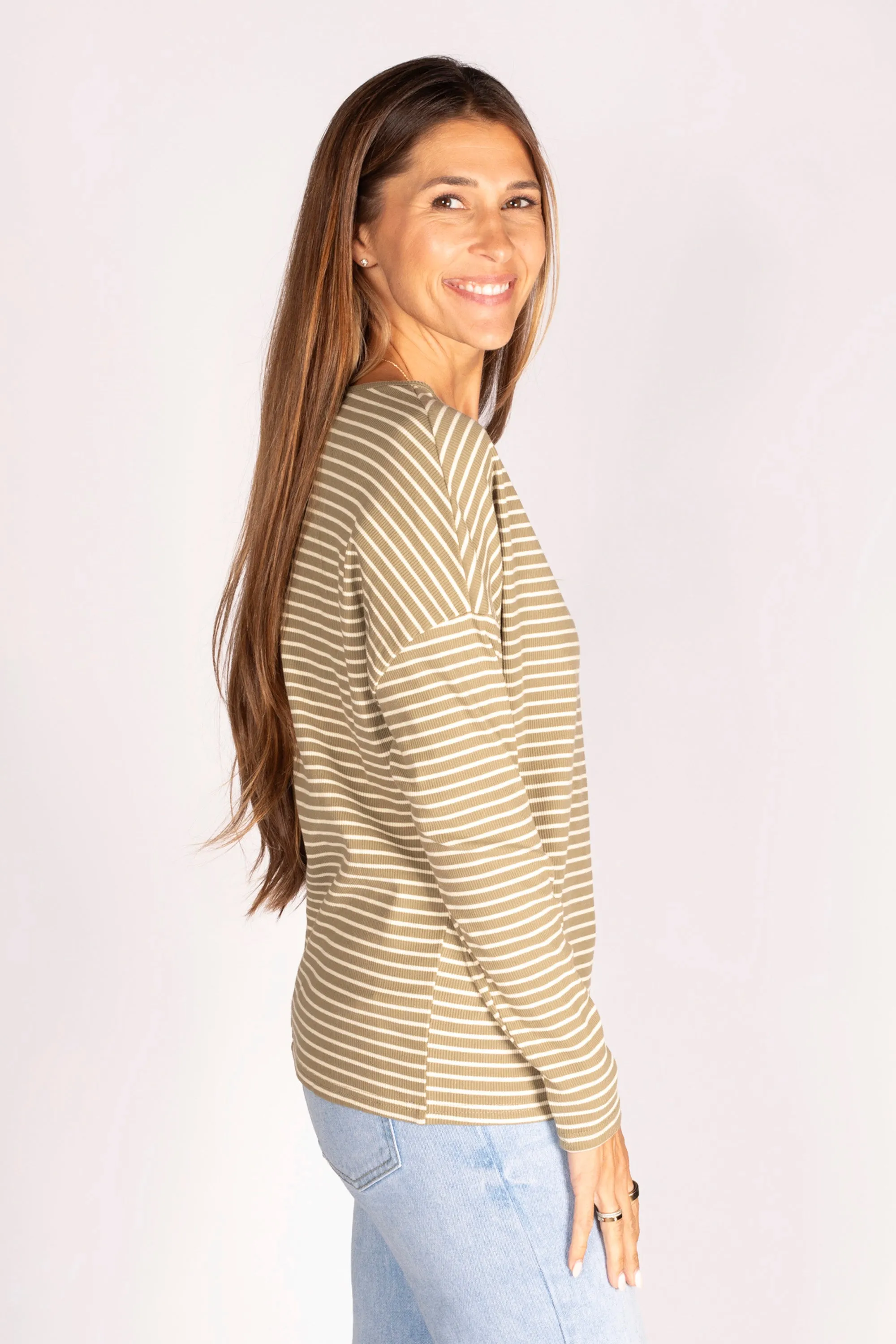Light Olive Striped Long Sleeve Top - FINAL SALE