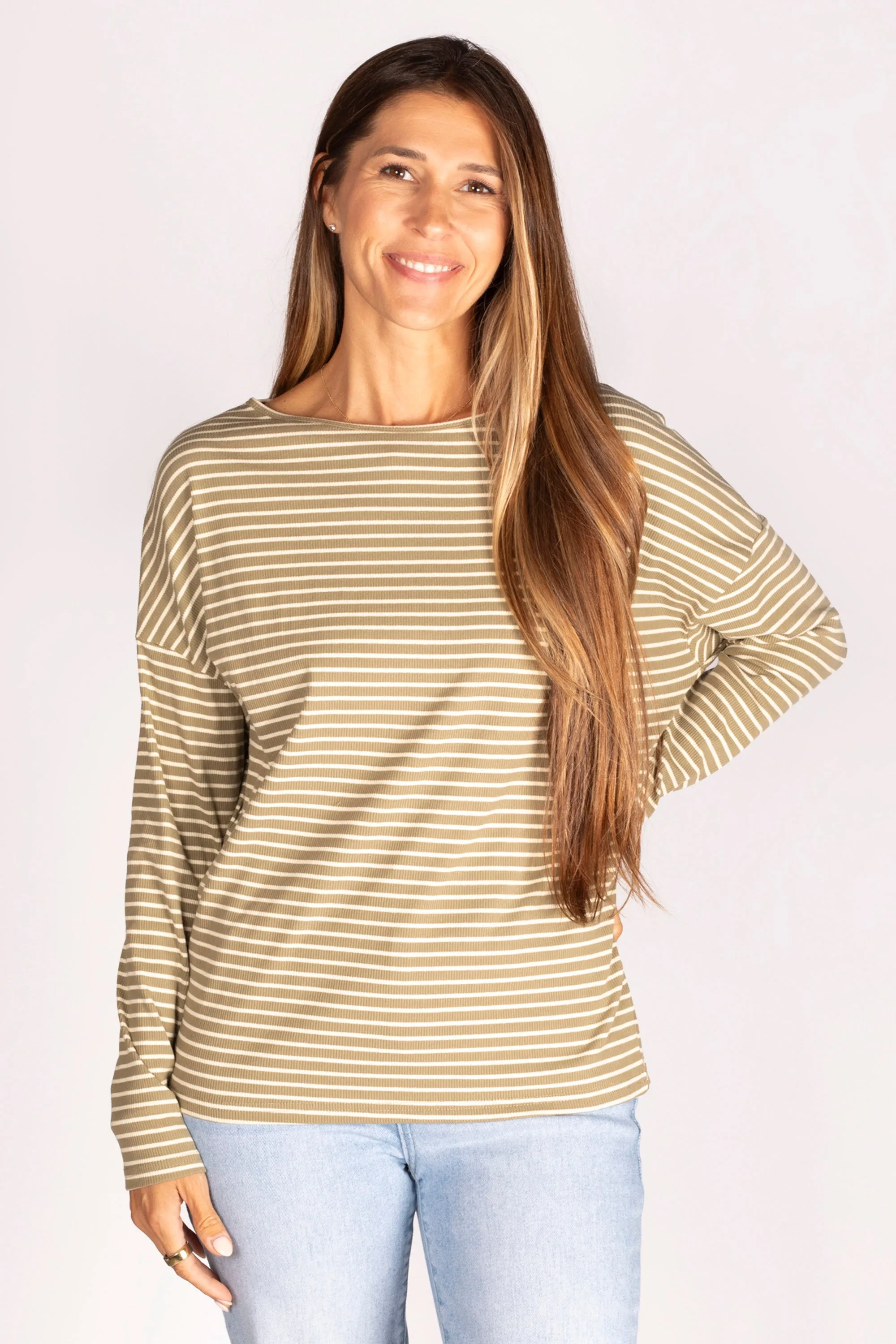 Light Olive Striped Long Sleeve Top - FINAL SALE