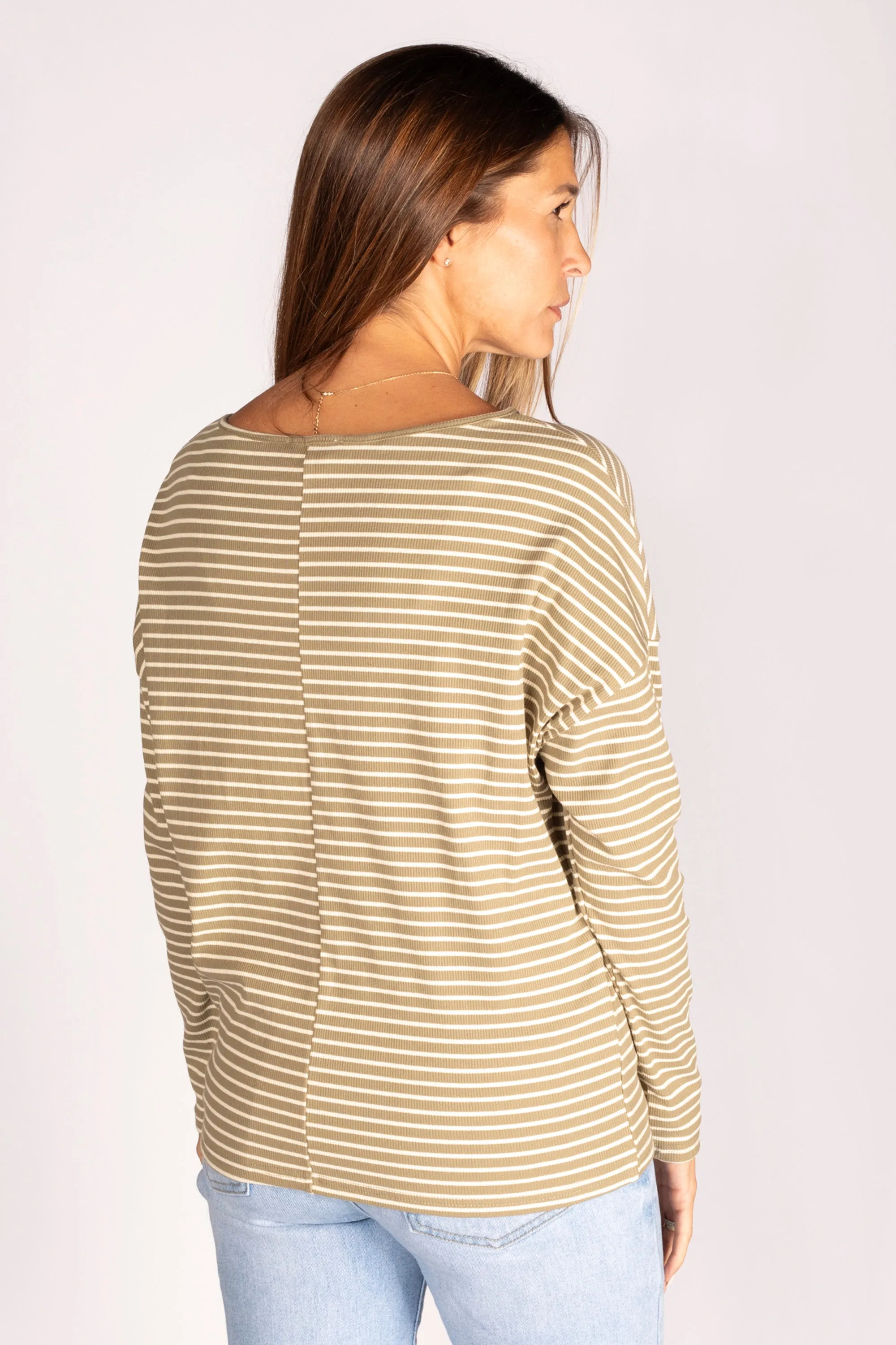 Light Olive Striped Long Sleeve Top - FINAL SALE